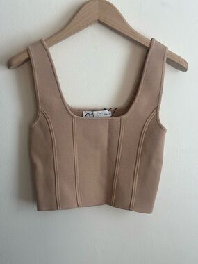 ZARA Knit Corset Crop Top Beige Size S (NWT)